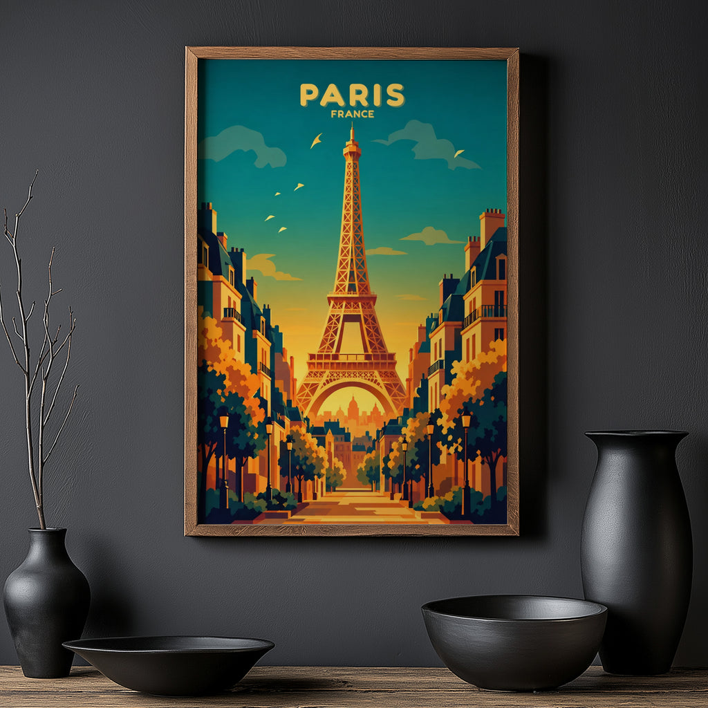 Vintage Paris Poster, Eiffel Tower Wall Art Print