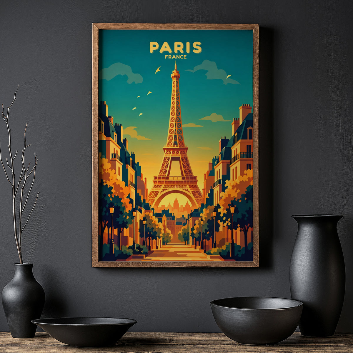 Vintage Paris Poster, Eiffel Tower Wall Art Print