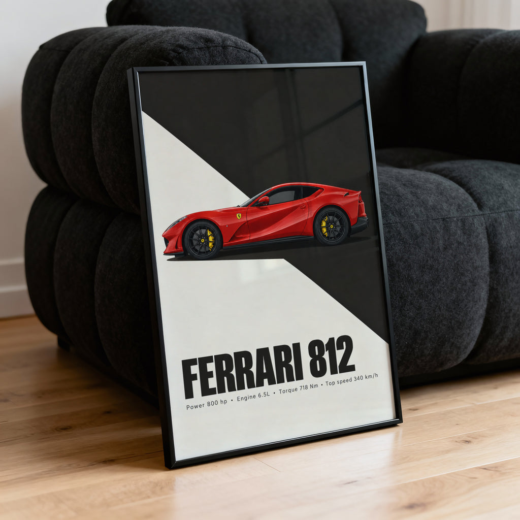 Vintage Ferrari 812 Car Print, Supercar Wall Art