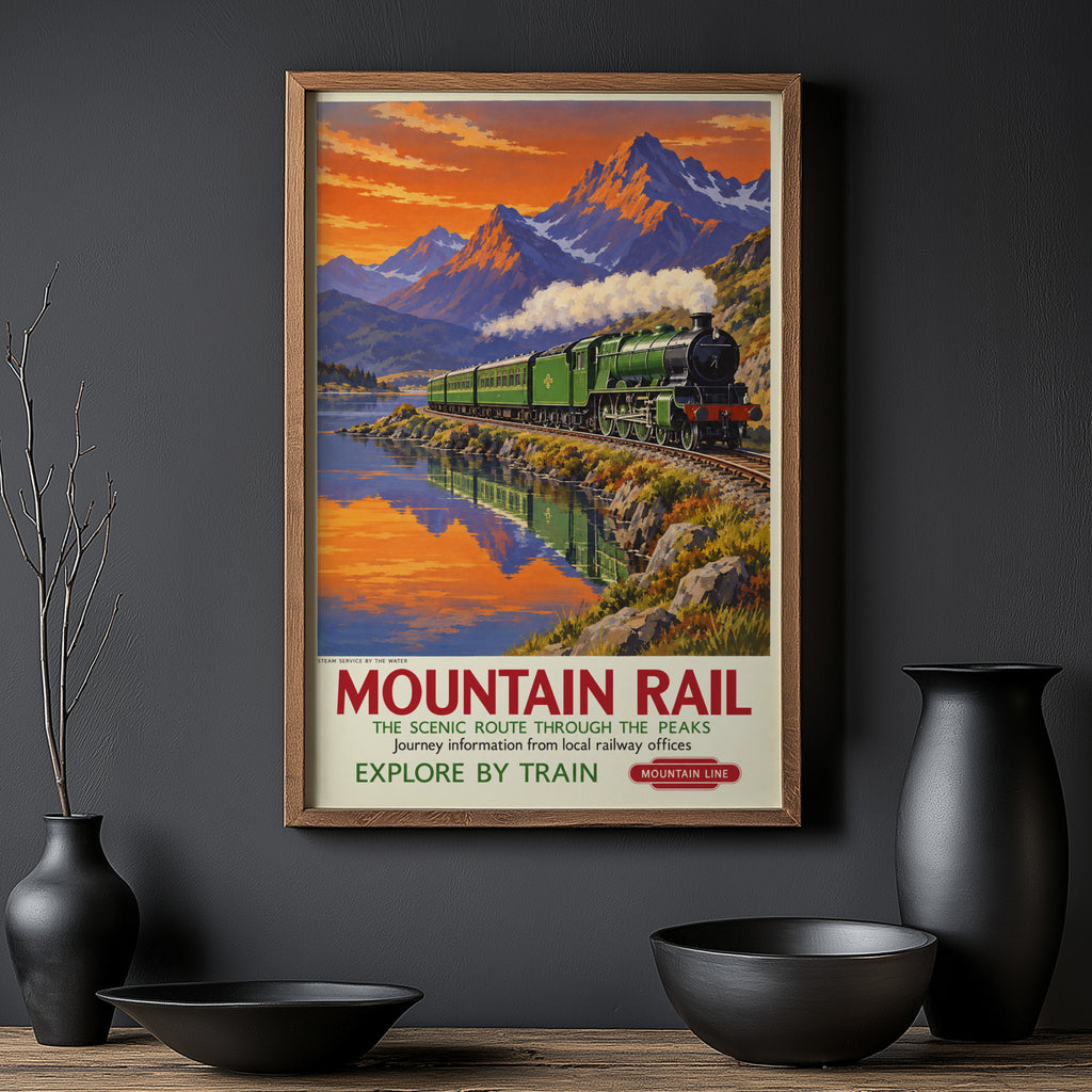 Vintage Mountain Rail Steam Train Print Poster
