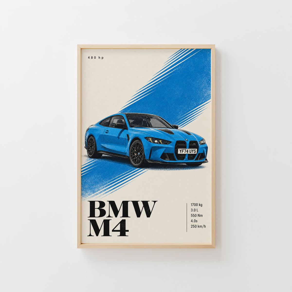 Vintage BMW M4 Print, Blue Car Wall Art