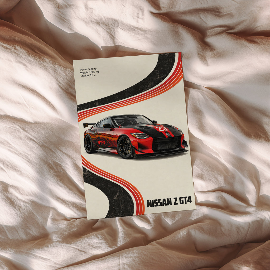 Vintage Print, Nissan Z GT4 Racing Car Wall Art