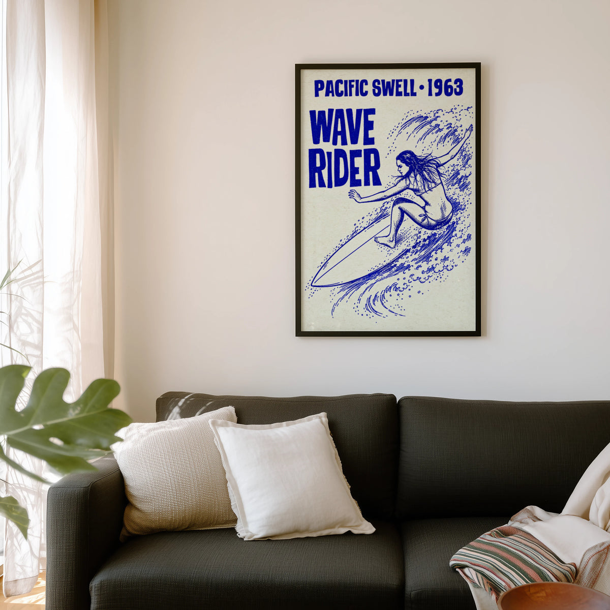 Vintage Surf Print, Wave Rider Surfer Girl Poster