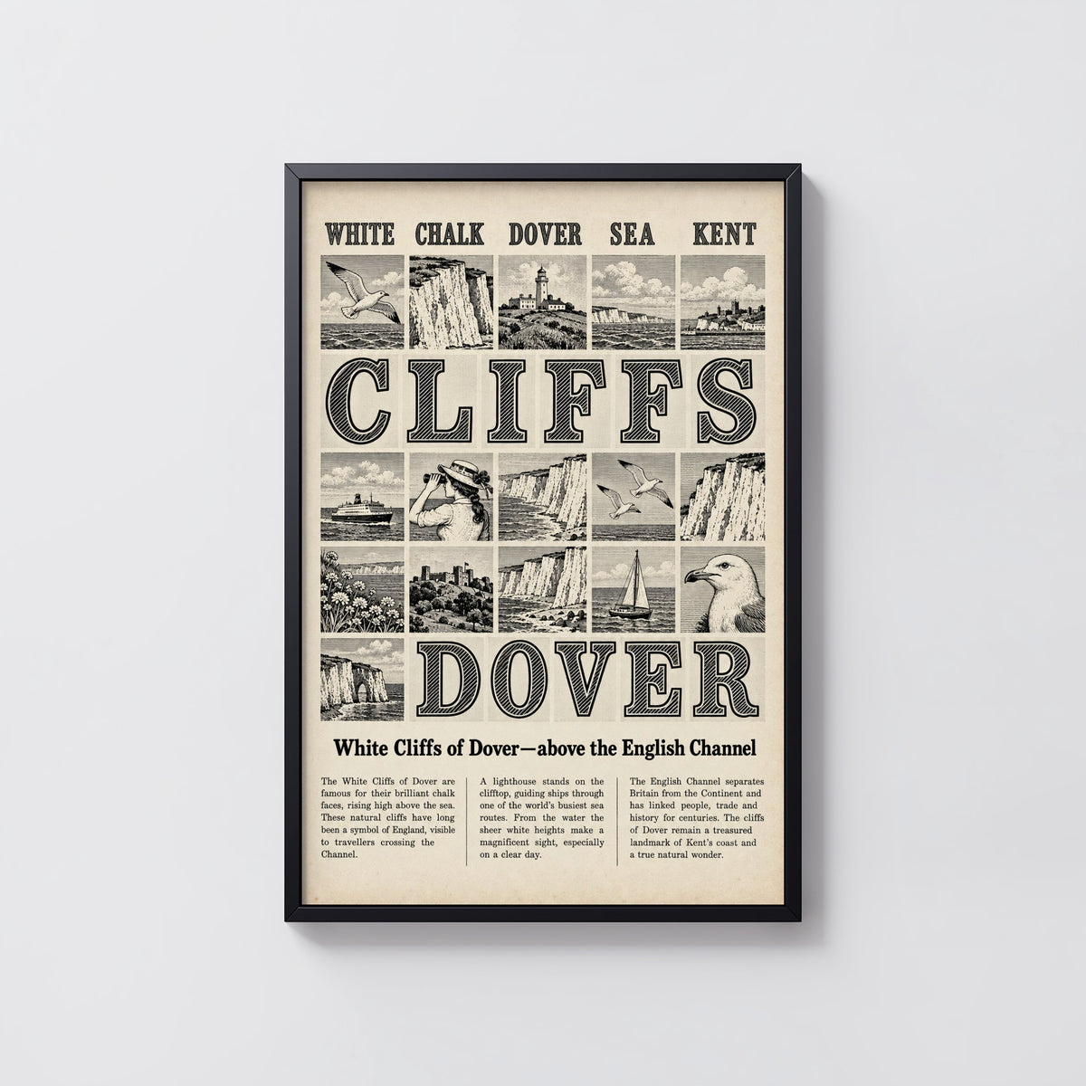 Vintage White Cliffs of Dover Poster, Kent Wall Art Print