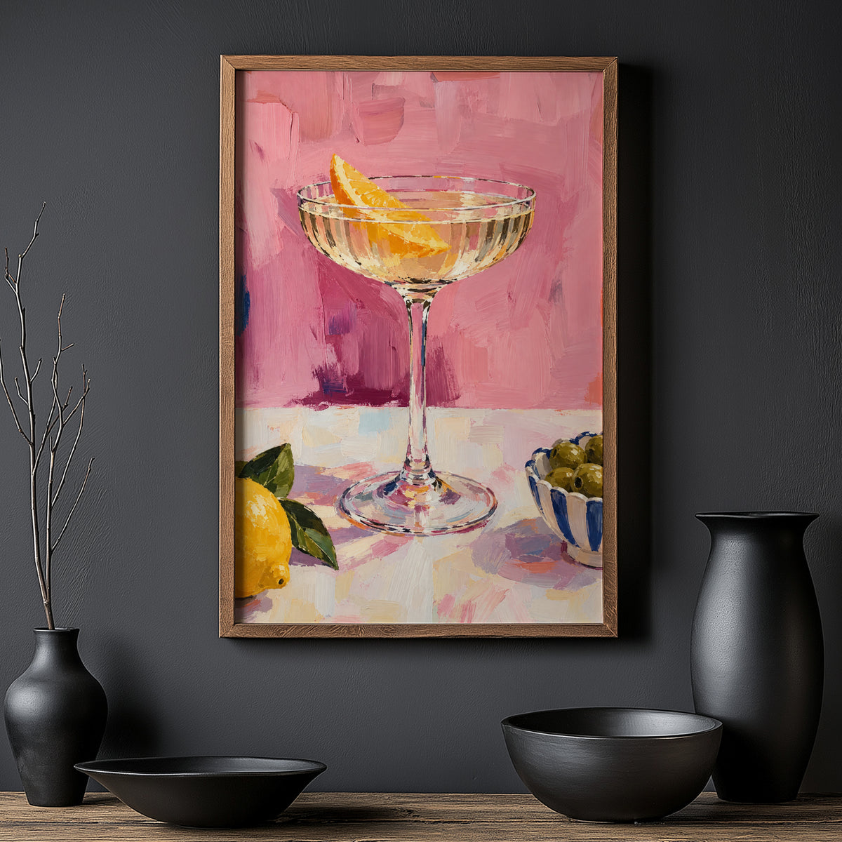 Vintage Cocktail Print Poster, Pink Kitchen Wall Art