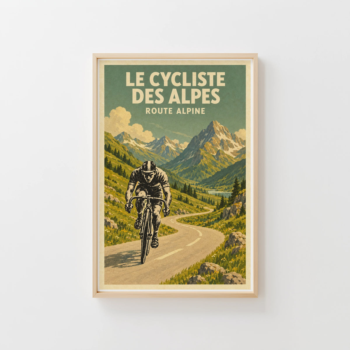 Vintage Alpine Cyclist Poster, Mountain Cycling Wall Art