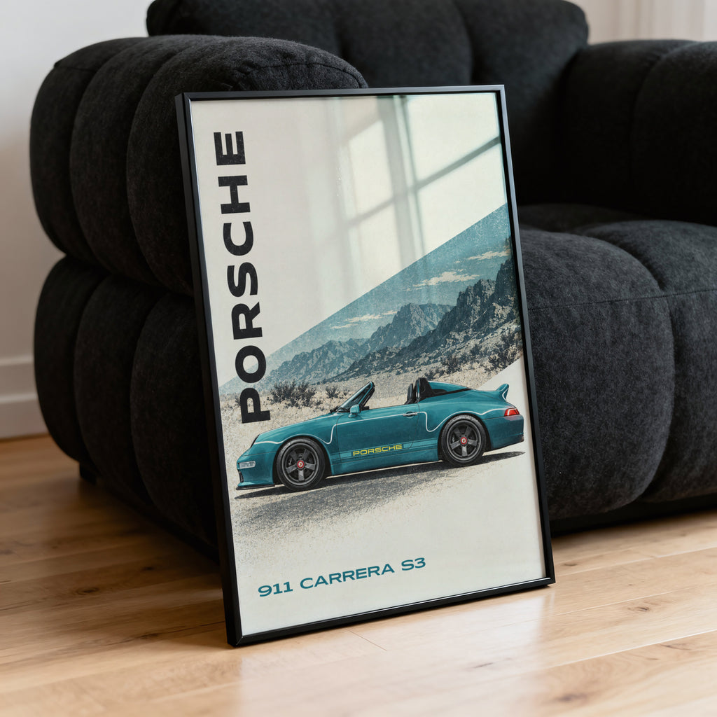 Vintage Porsche 911 Carrera S3 Print, Teal Car Art