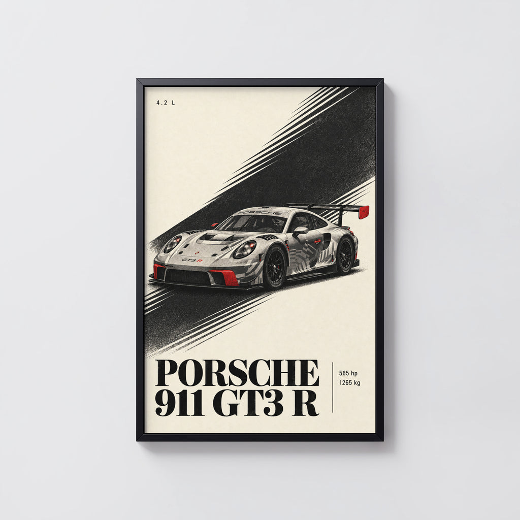 Vintage Porsche 911 GT3 R Print, Race Car Wall Art