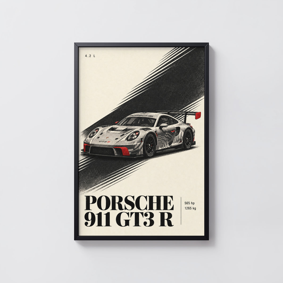 Vintage Porsche 911 GT3 R Print, Race Car Wall Art
