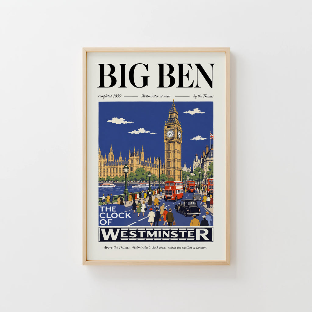Vintage Big Ben London Poster, Westminster Wall Art Print