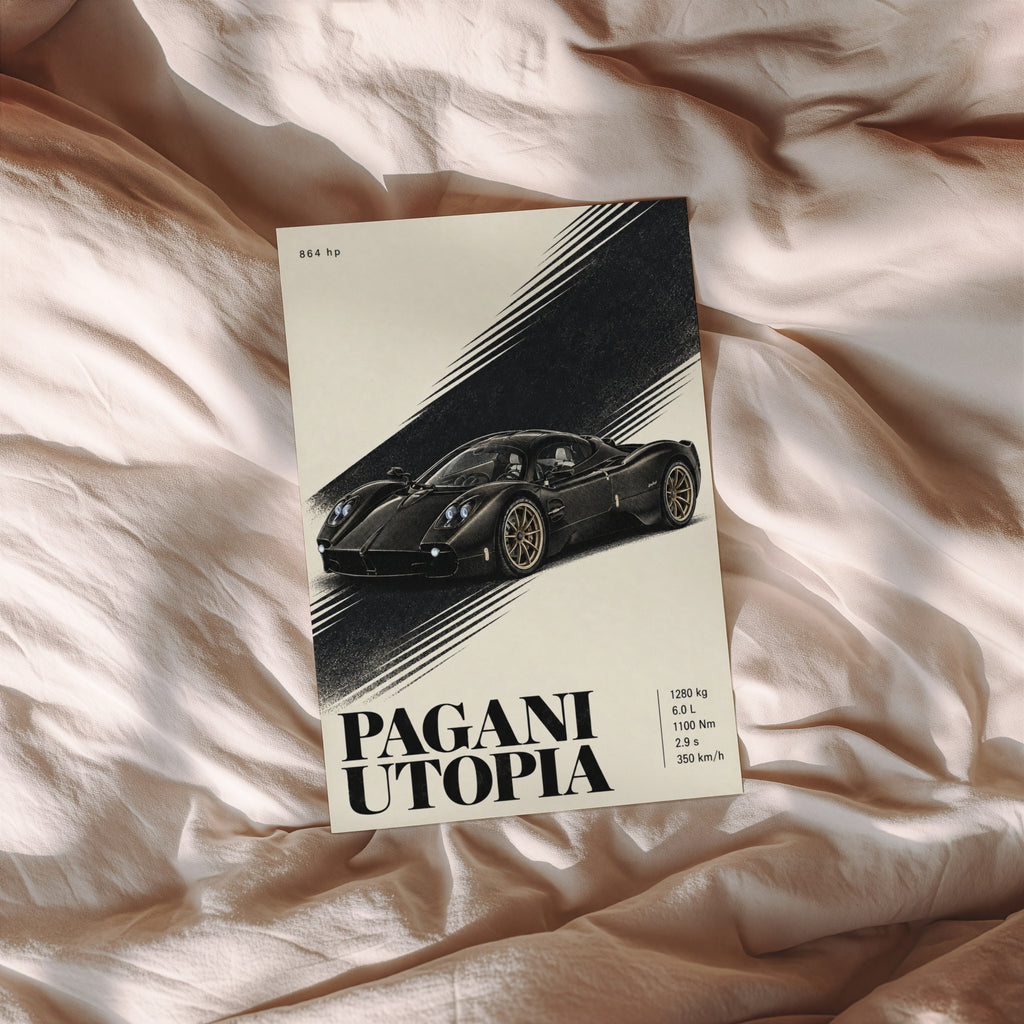 Vintage Pagani Utopia Print, Supercar Wall Art