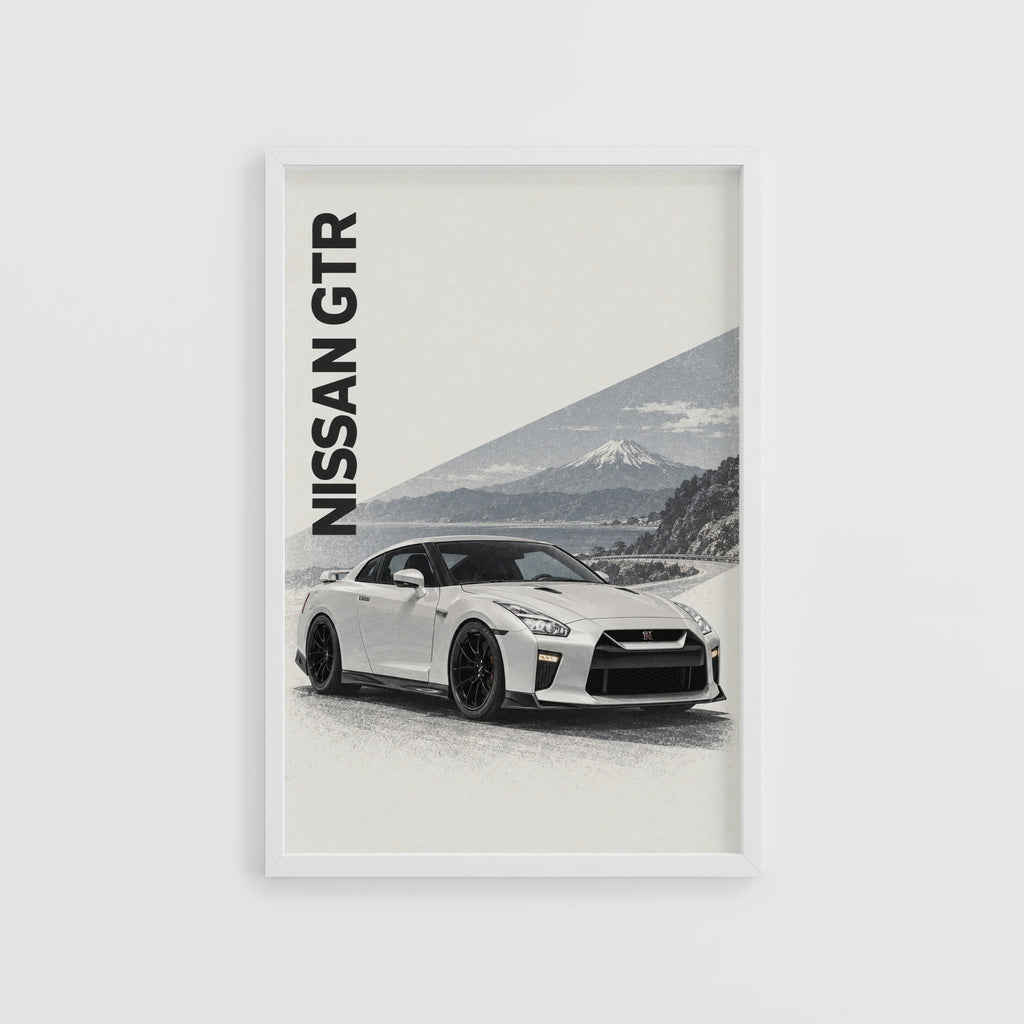 Vintage Nissan GTR Print, Mount Fuji Car Wall Art