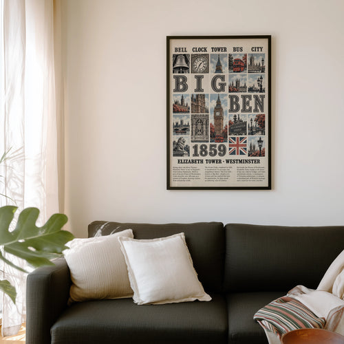 Vintage Big Ben Poster, London Wall Art, Westminster Print