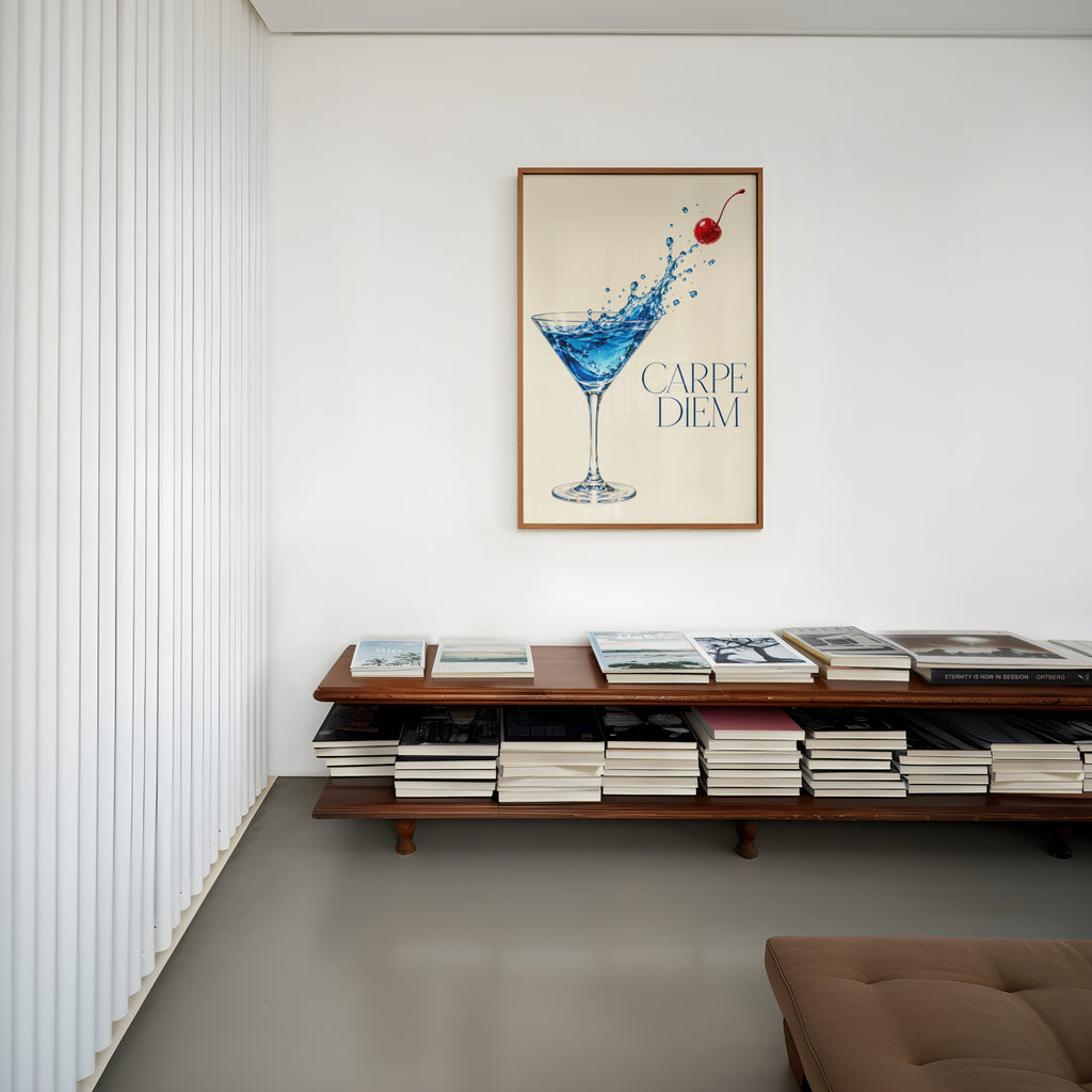 Vintage Cocktail Print Poster, Blue Martini Wall Art