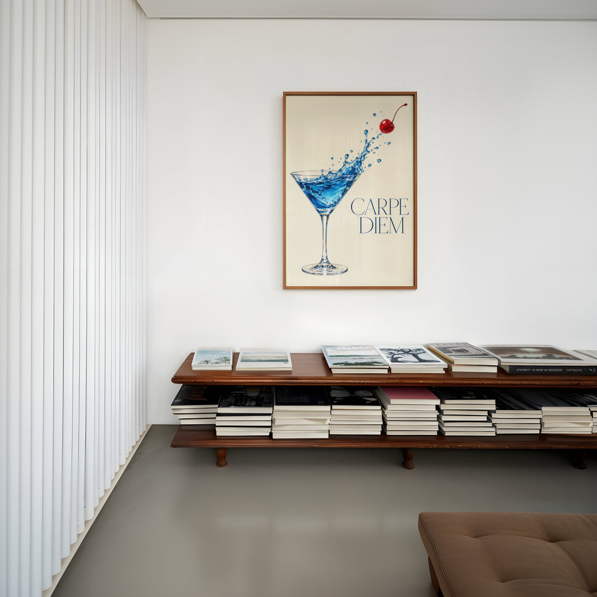 Vintage Cocktail Print Poster, Blue Martini Wall Art