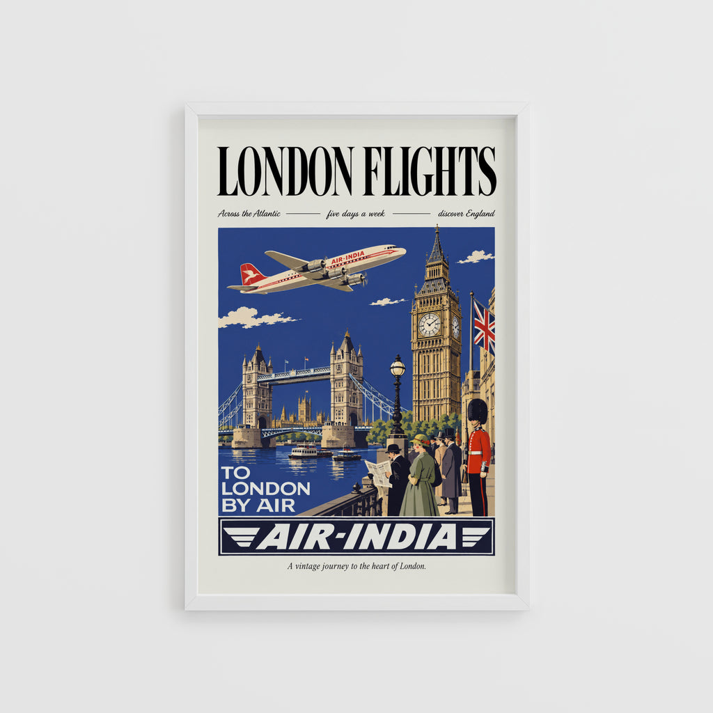 Vintage London Poster, Air-India Travel Wall Art Print