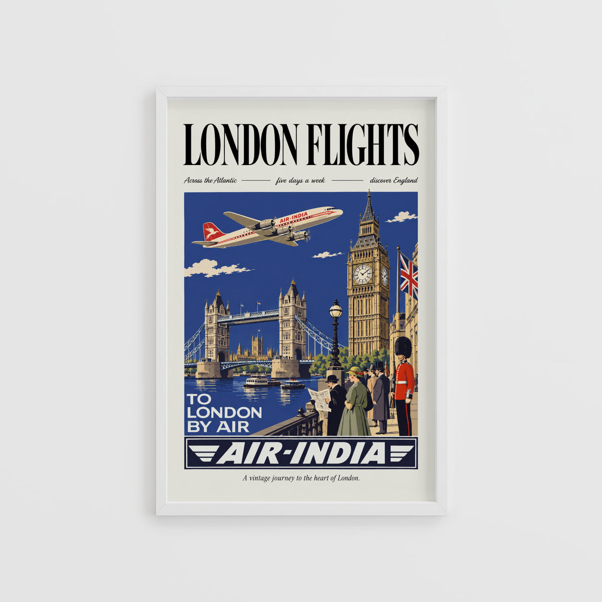 Vintage London Poster, Air-India Travel Wall Art Print