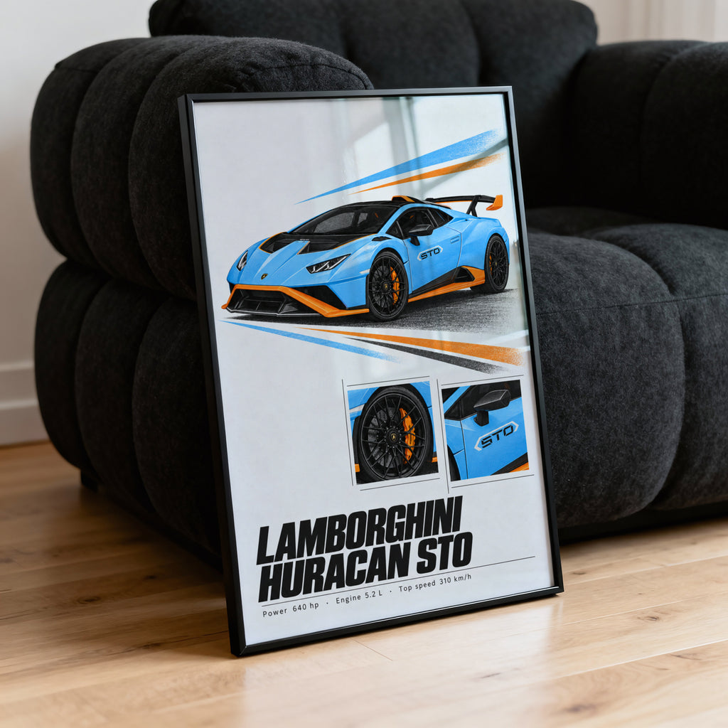 Vintage Lamborghini Huracan STO Print, Car Wall Art