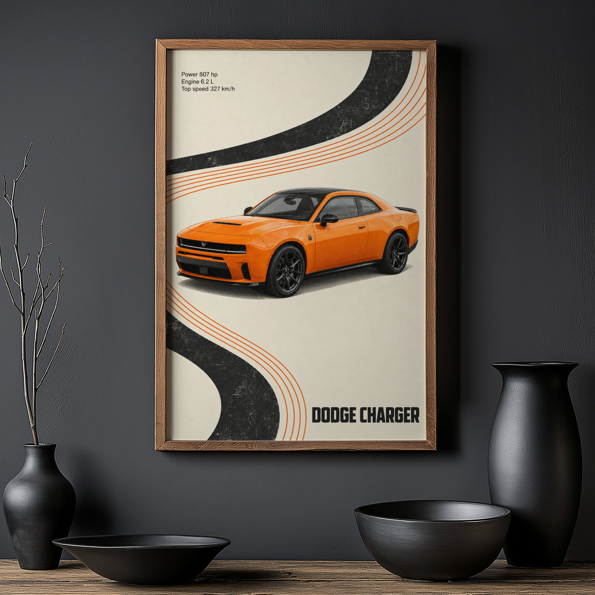 Vintage Dodge Charger Print, Muscle Car Wall Art