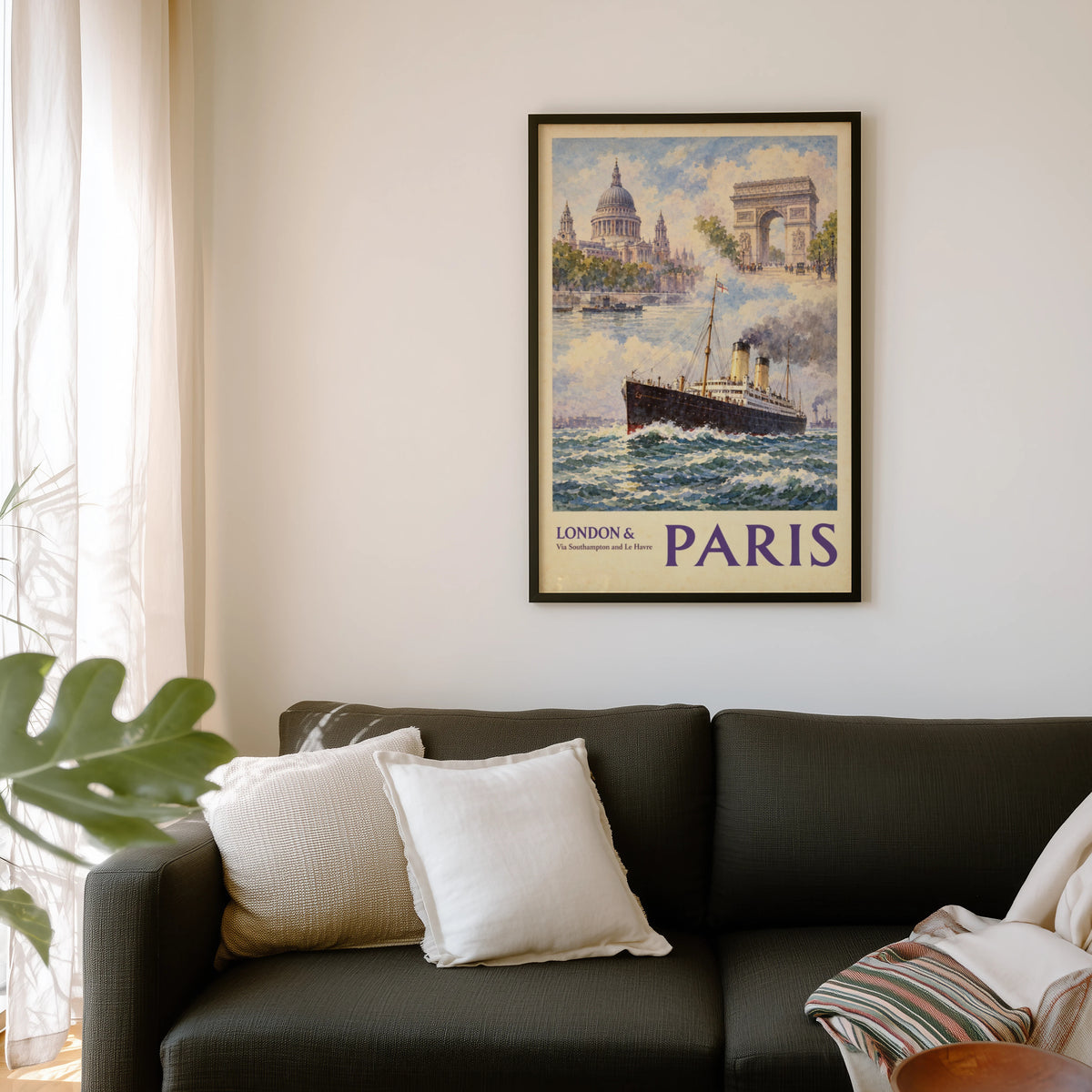 Vintage London to Paris Poster, Steamship Travel Print