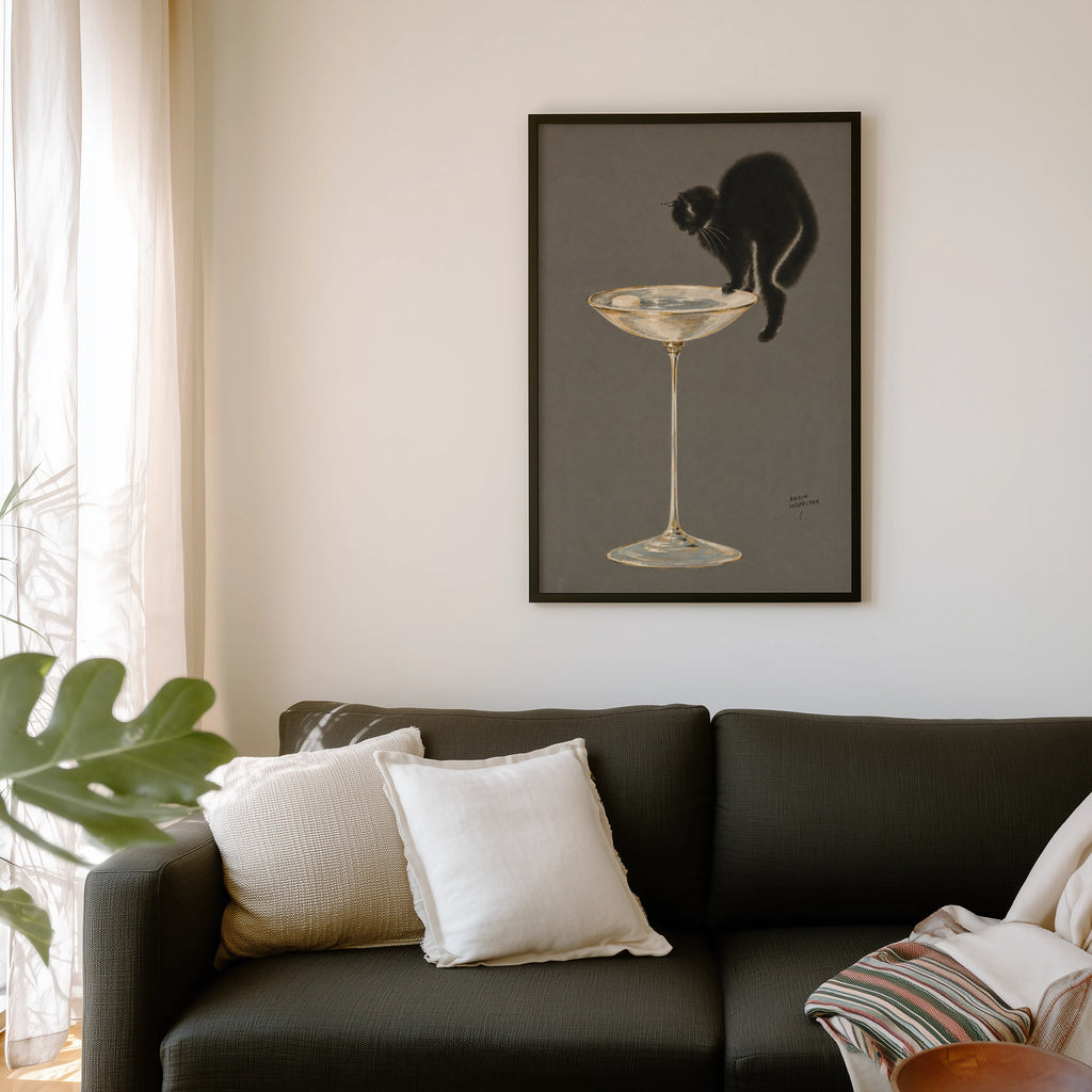 Vintage Black Cat Print and Poster, Bathroom Wall Art