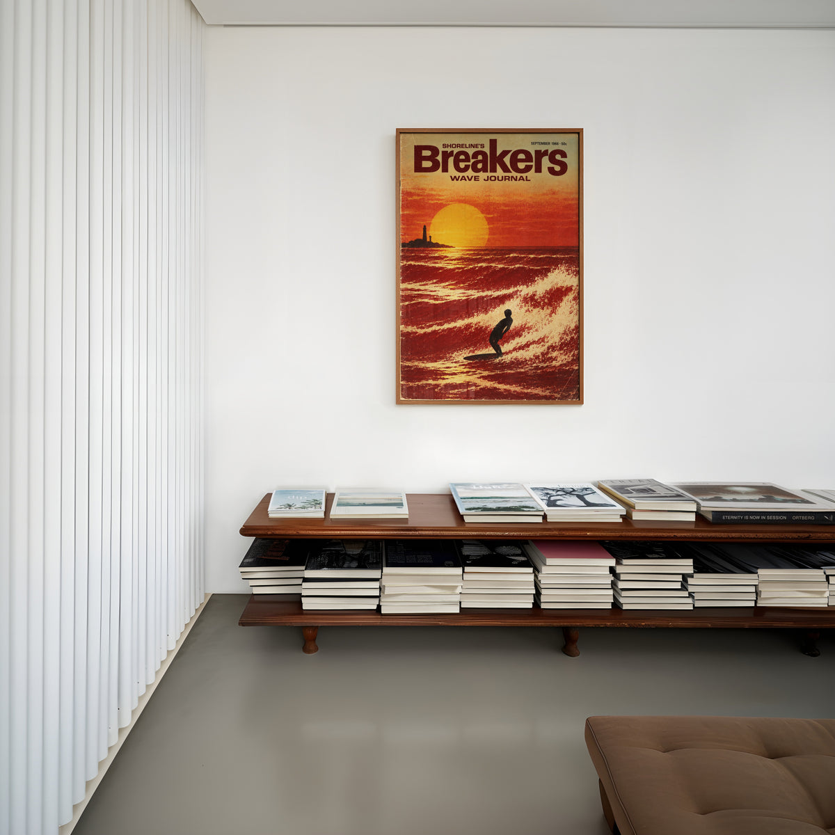 Vintage Breakers Surf Poster, Retro Sunset Wave Print