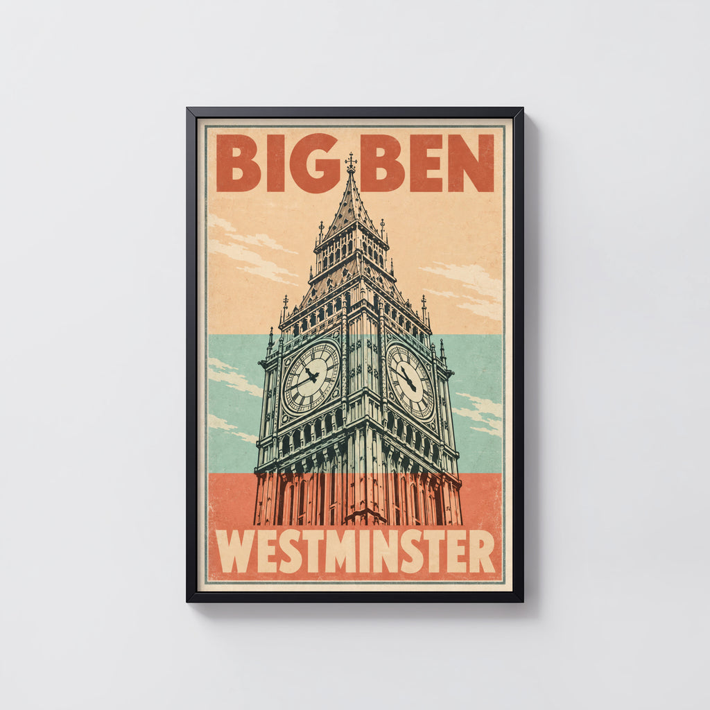 Vintage Big Ben Poster, London Wall Art, Westminster Print