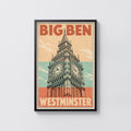 Vintage Big Ben Poster, London Wall Art, Westminster Print