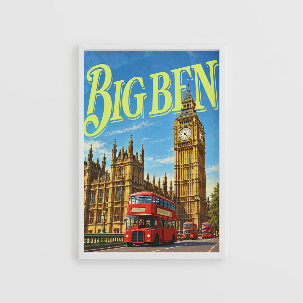 Vintage Big Ben Poster, London Wall Art, Bus Print