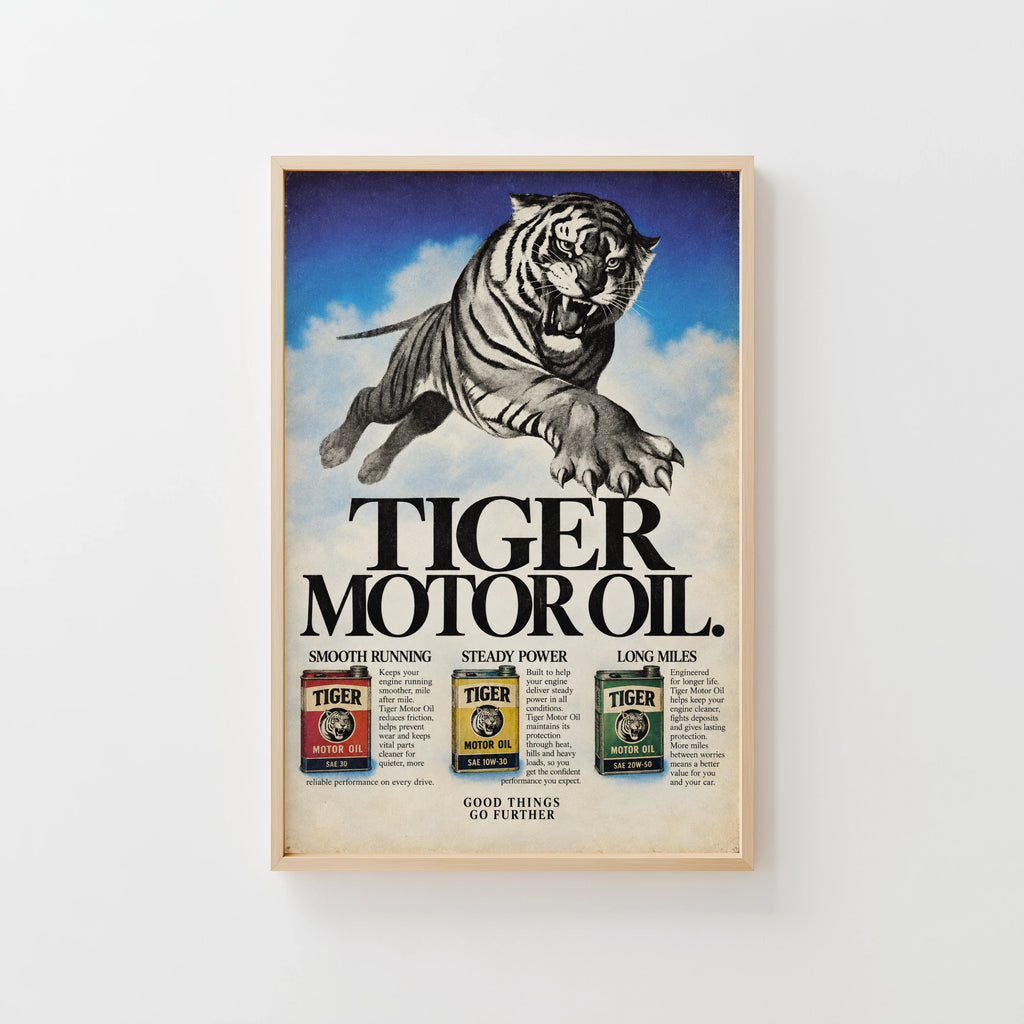 Vintage Tiger Poster, Motor Oil Advert Wall Art, Print