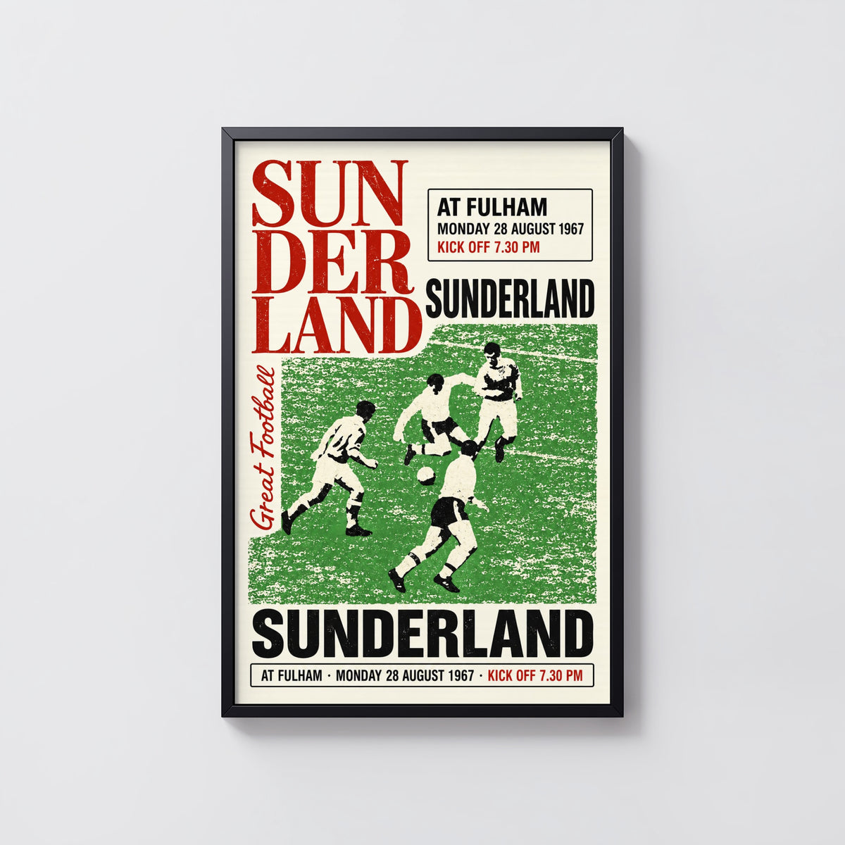 Vintage Sunderland Football Poster, Fulham 1967 Print