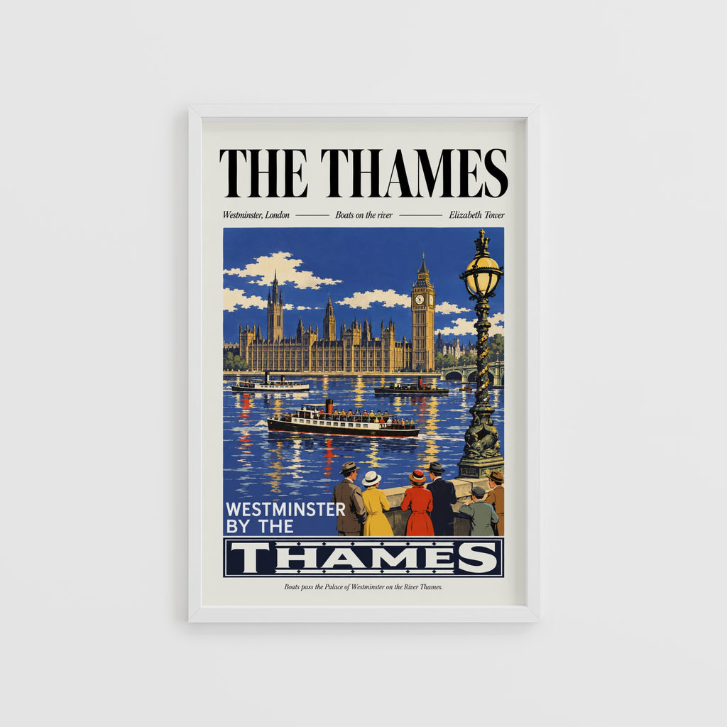Vintage Thames Poster, Westminster London Wall Art, Print