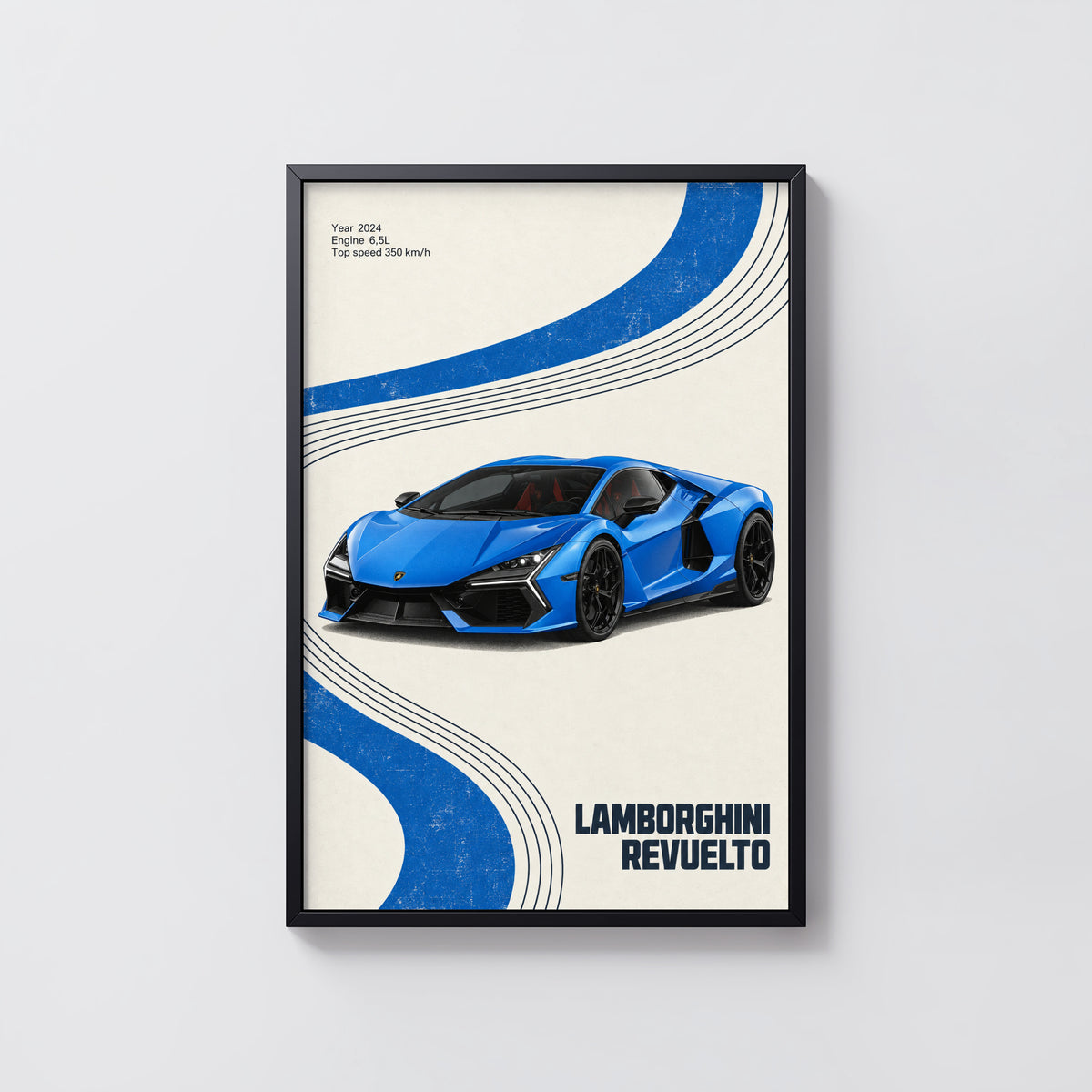 Vintage Lamborghini Revuelto Print, Supercar Art
