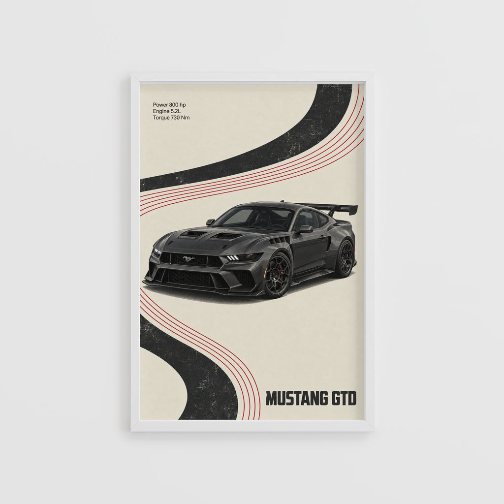 Vintage Mustang GTD Print, Car Wall Art