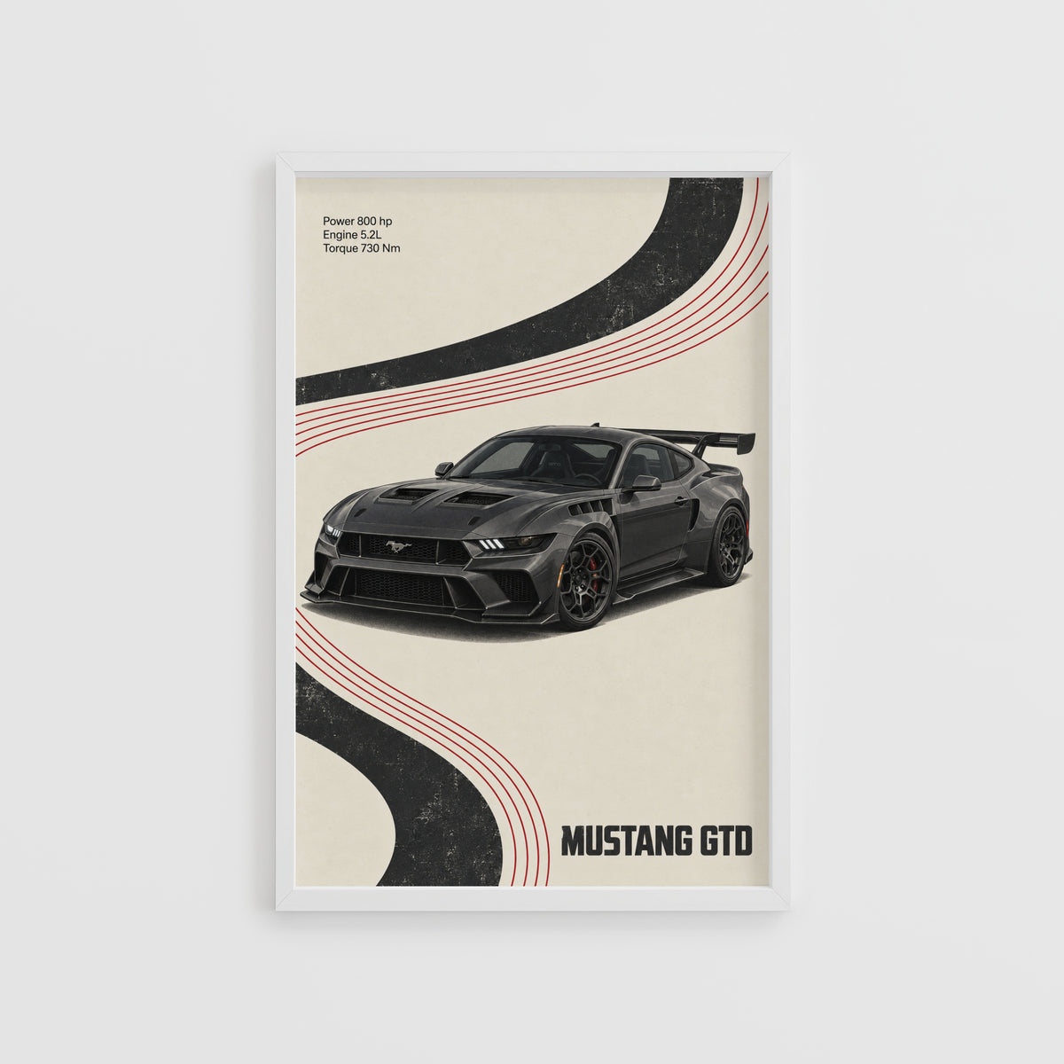 Vintage Mustang GTD Print, Car Wall Art