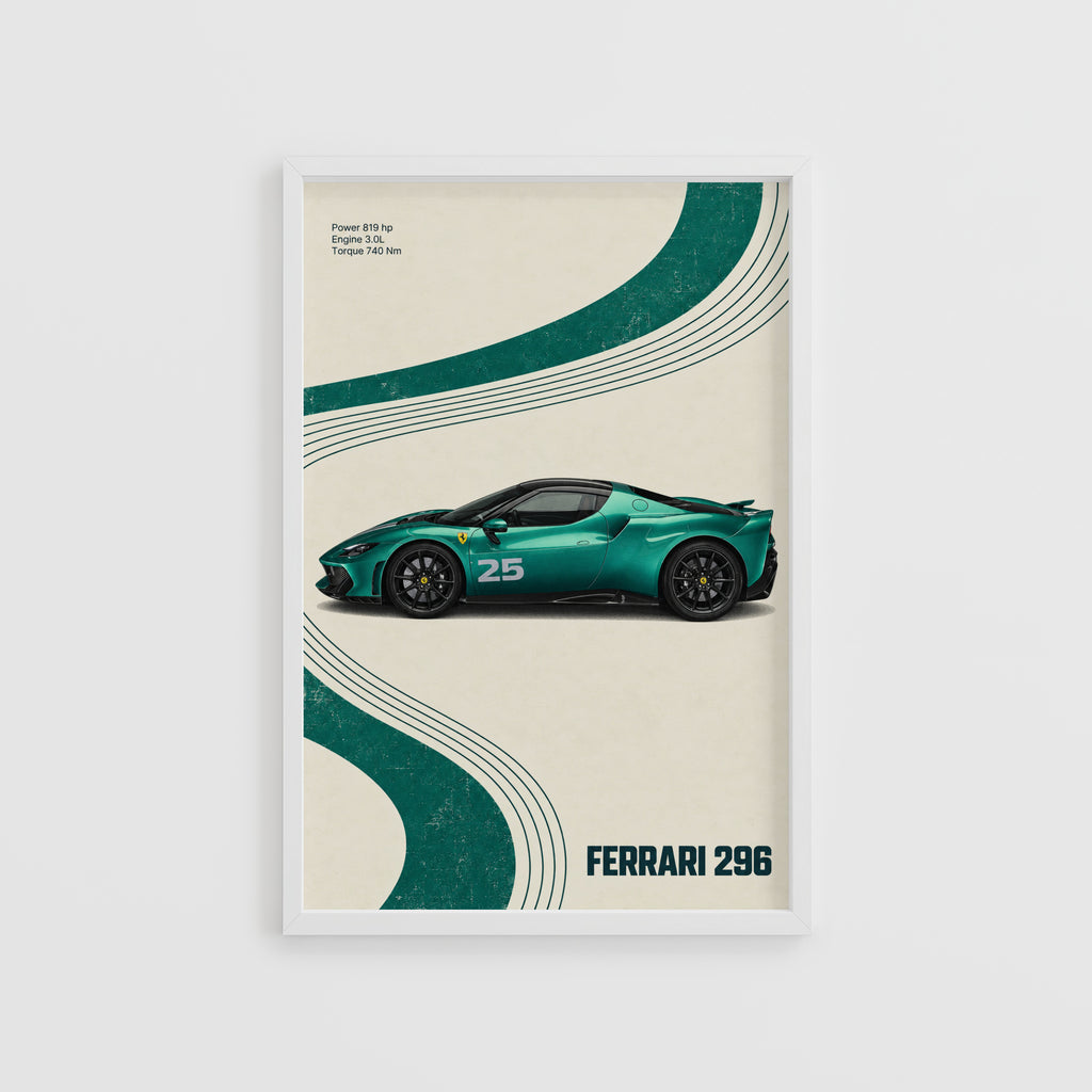 Vintage Ferrari 296 Print, Car Wall Art