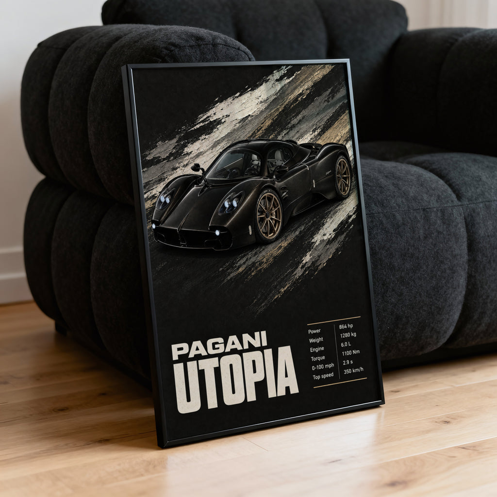 Vintage Pagani Utopia Print, Supercar Wall Art
