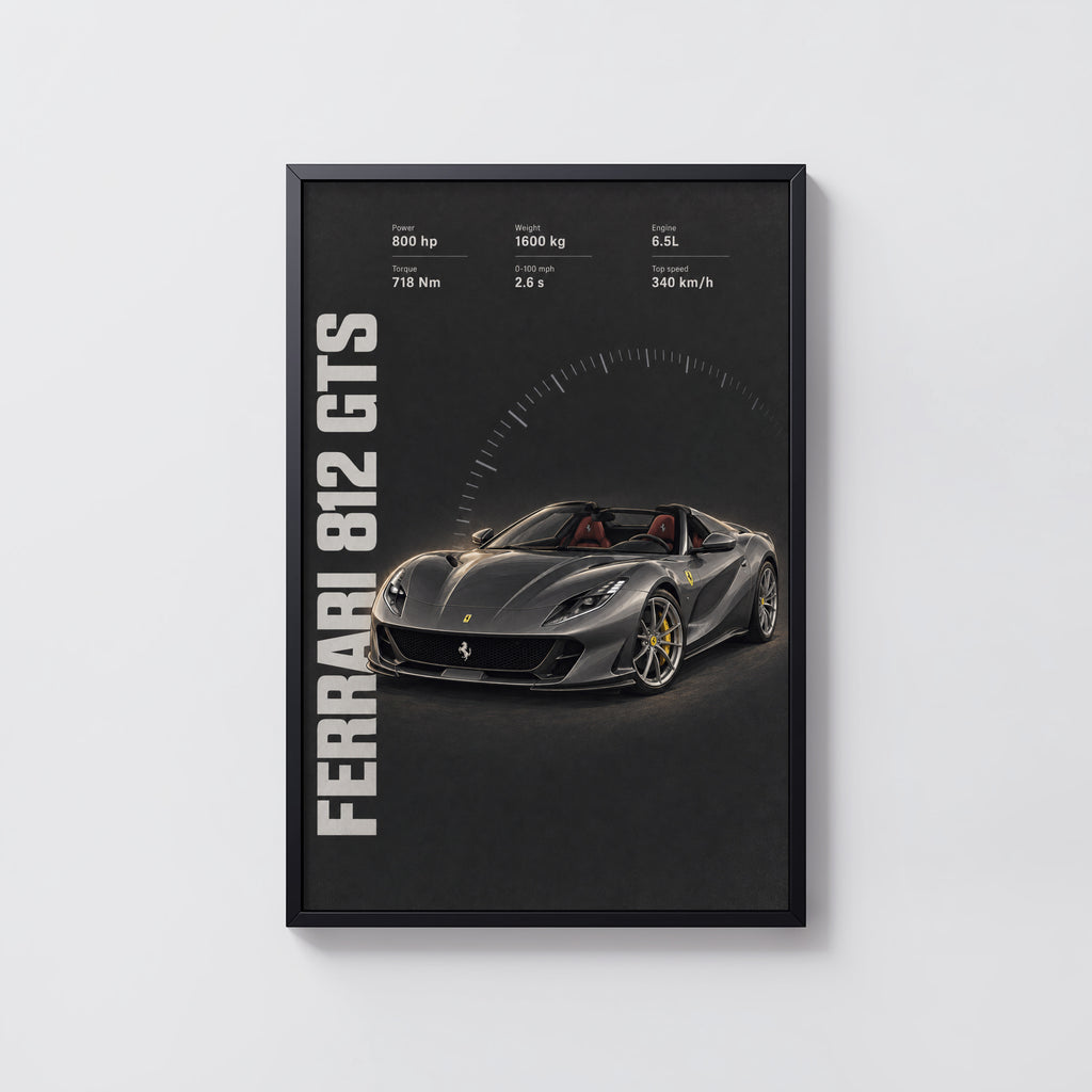 Vintage Ferrari 812 GTS Print, Supercar Wall Art