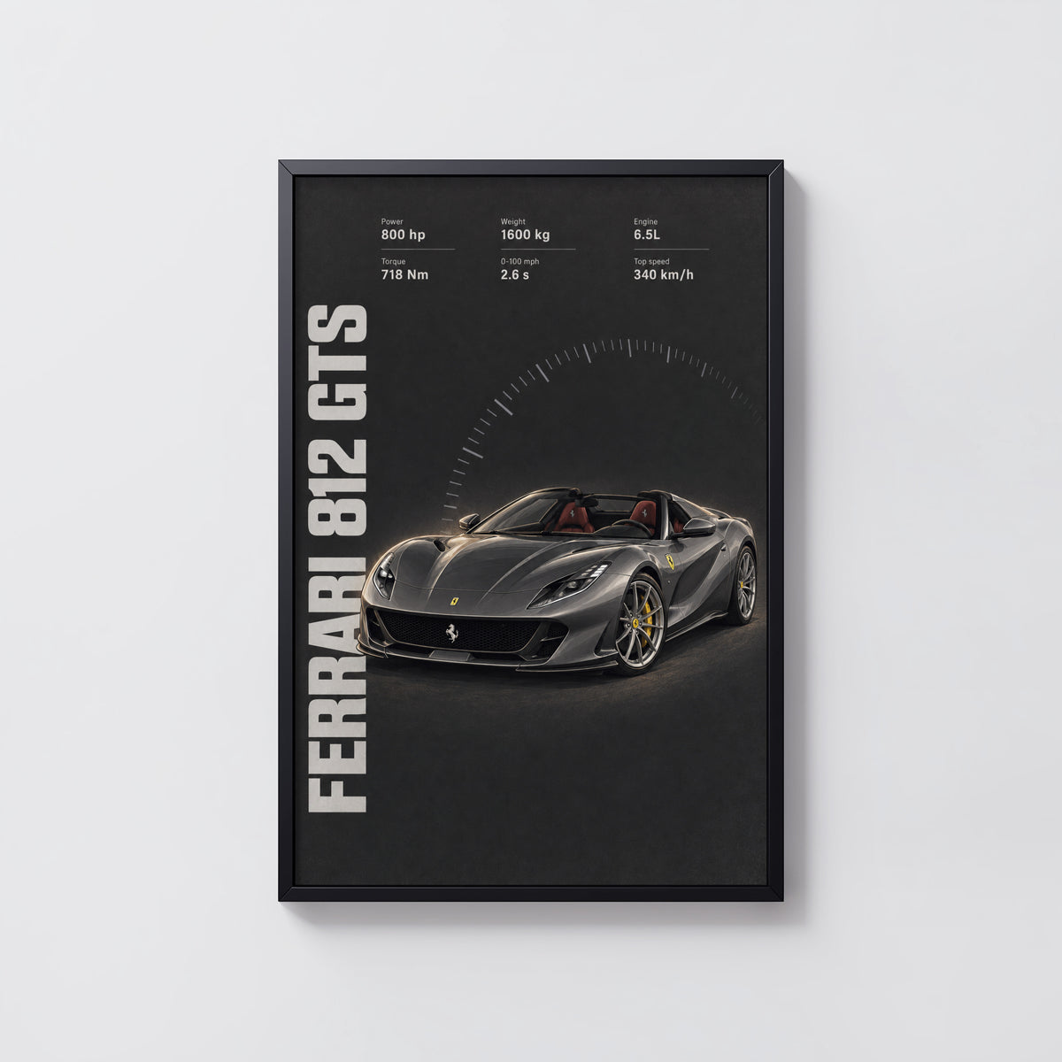 Vintage Ferrari 812 GTS Print, Supercar Wall Art