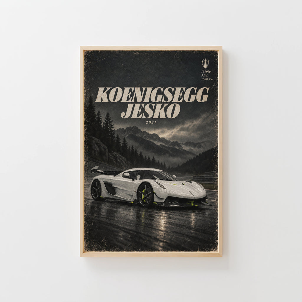 Vintage Koenigsegg Jesko Print, Supercar Wall Art
