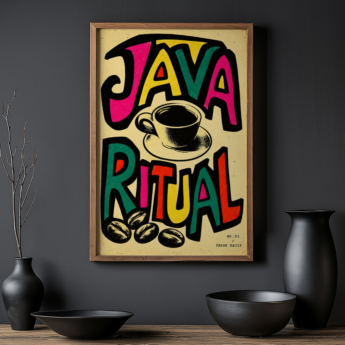 Vintage Java Ritual Coffee Print and Poster, Kitchen Art
