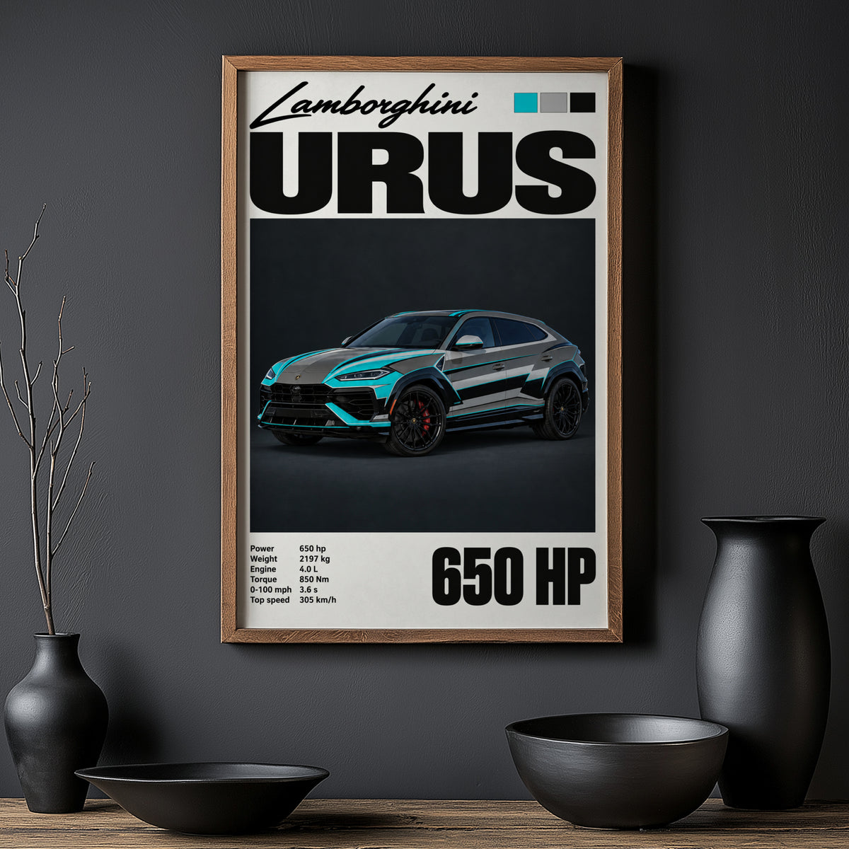 Vintage Lamborghini Urus Print, Supercar Wall Art
