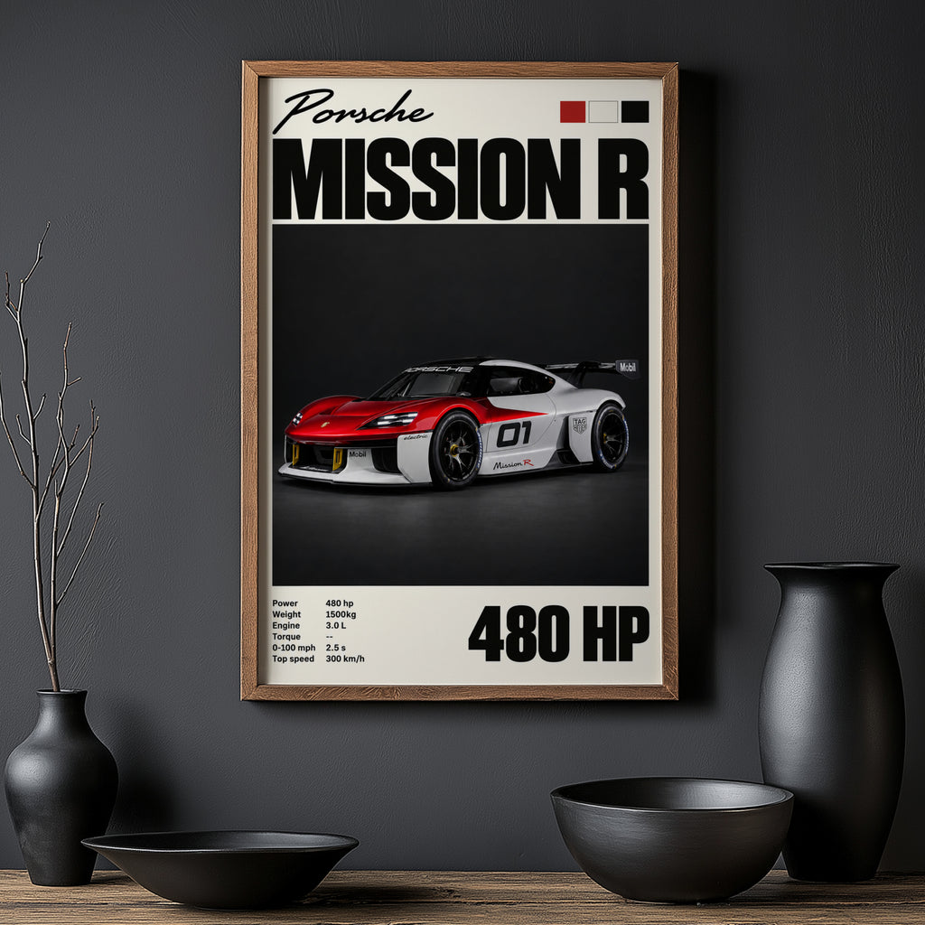 Vintage Print, Porsche Mission R, Car Wall Art