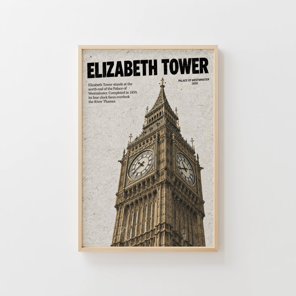 Vintage Elizabeth Tower Poster, London Wall Art Print