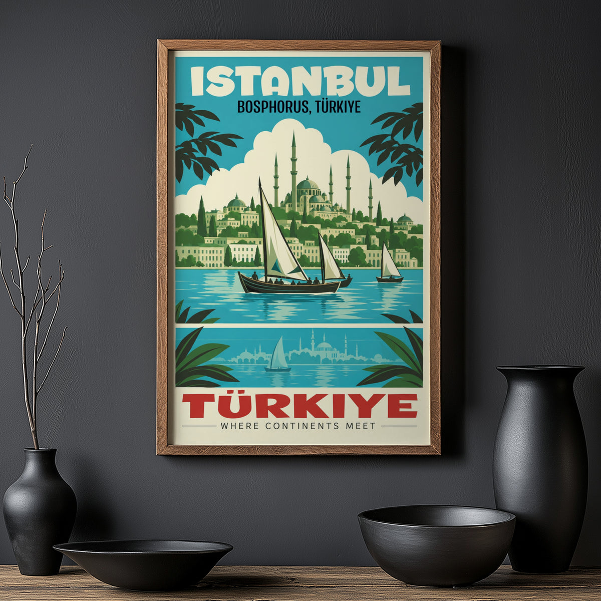Vintage Istanbul Poster, Bosphorus Travel Print, Turkiye