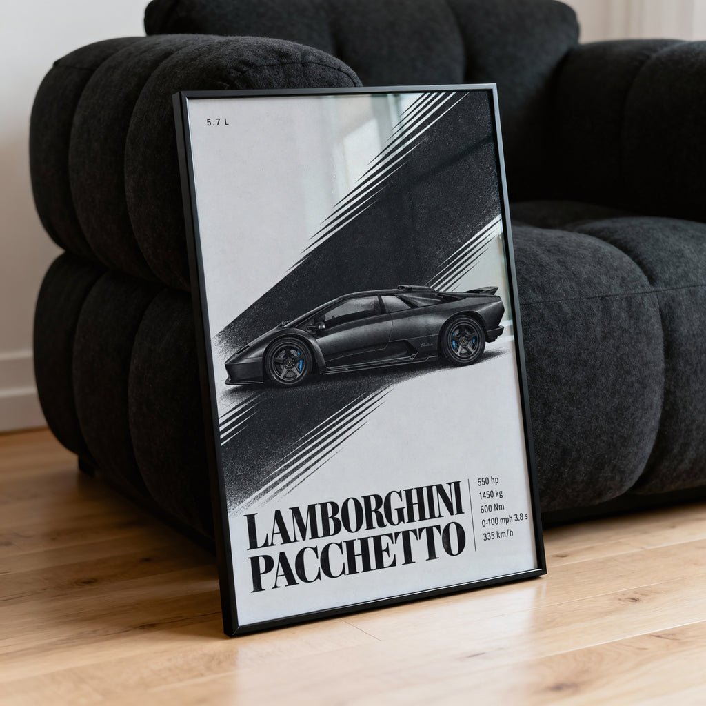 Vintage Lamborghini Pacchetto Print, Supercar Art