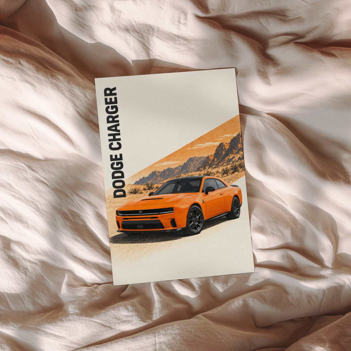 Vintage Dodge Charger Print, Orange Muscle Car Art