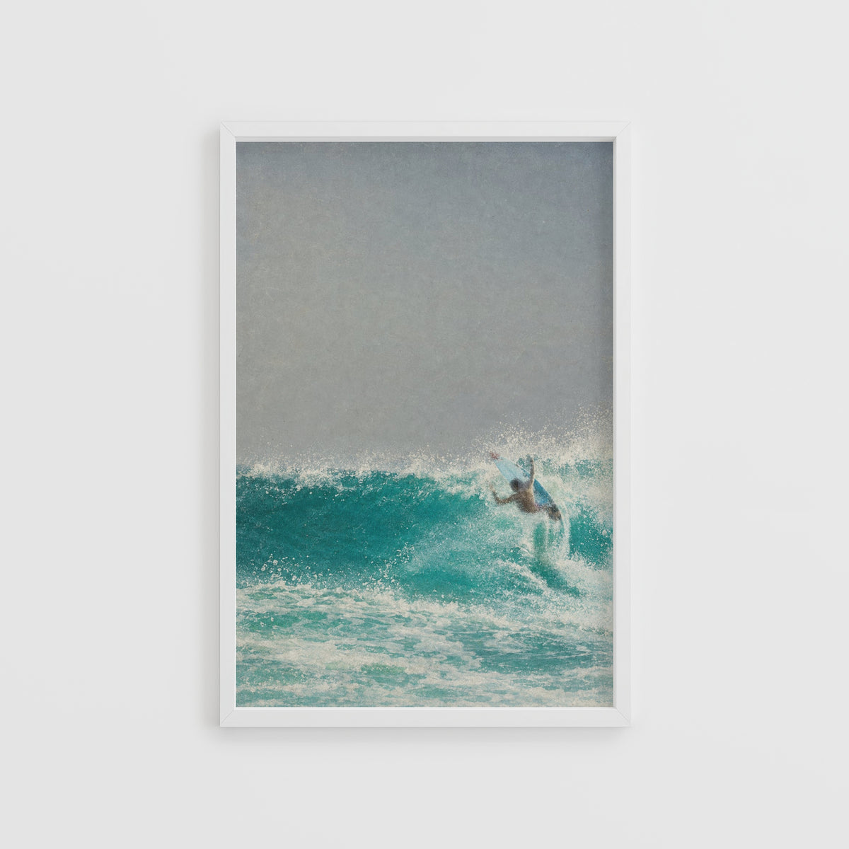 Vintage Surf Print Poster, Turquoise Wave Wall Art