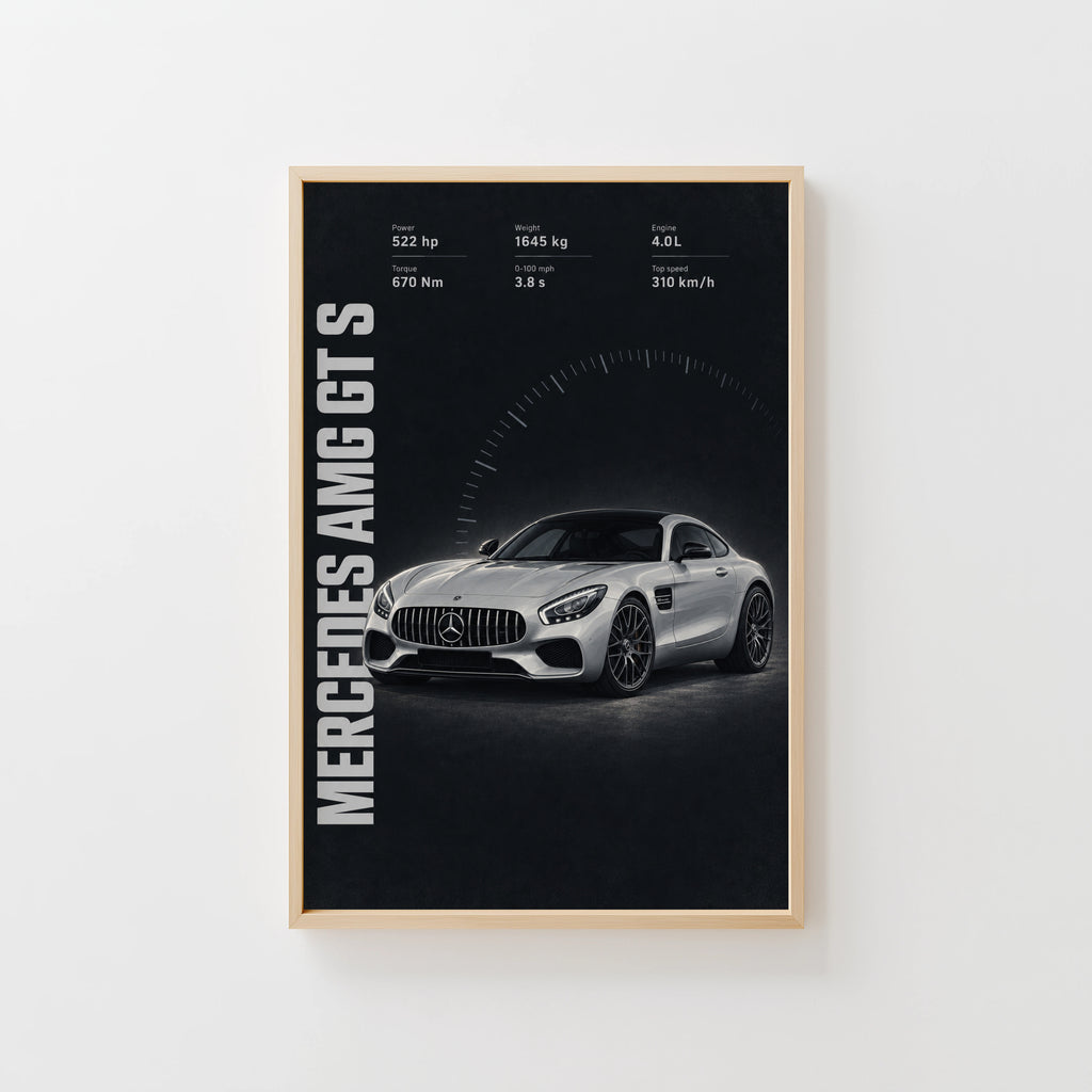 Vintage Mercedes AMG GT S Print, Car Wall Art