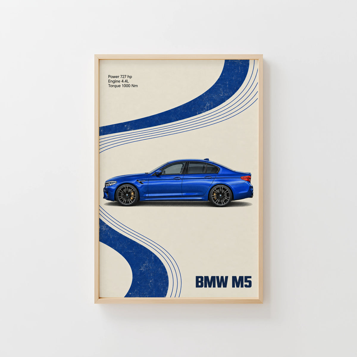 Vintage BMW M5 Print, Blue Car Wall Art